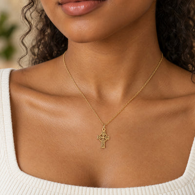 Vintage Small Celtic Cross on chain in 9ct Yellow Gold