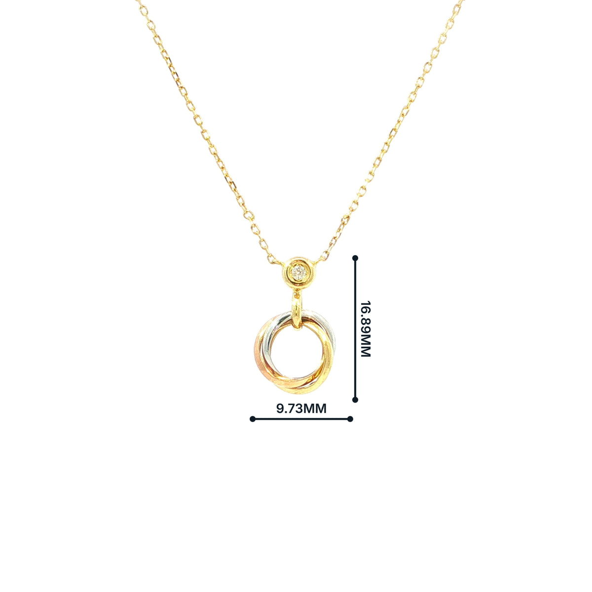 Natural Diamond Tri-Colour Gold Interlocking Pendant Necklace