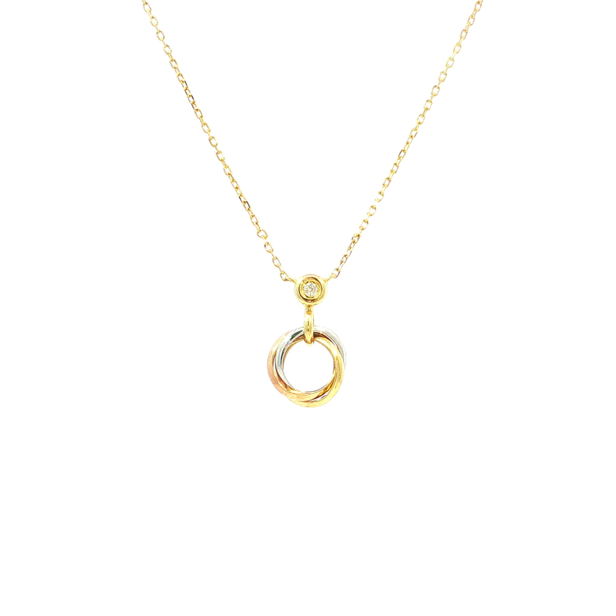 Natural Diamond Tri-Colour Gold Interlocking Pendant Necklace