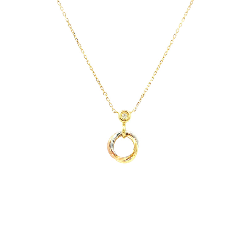 Natural Diamond Tri-Colour Gold Interlocking Pendant Necklace
