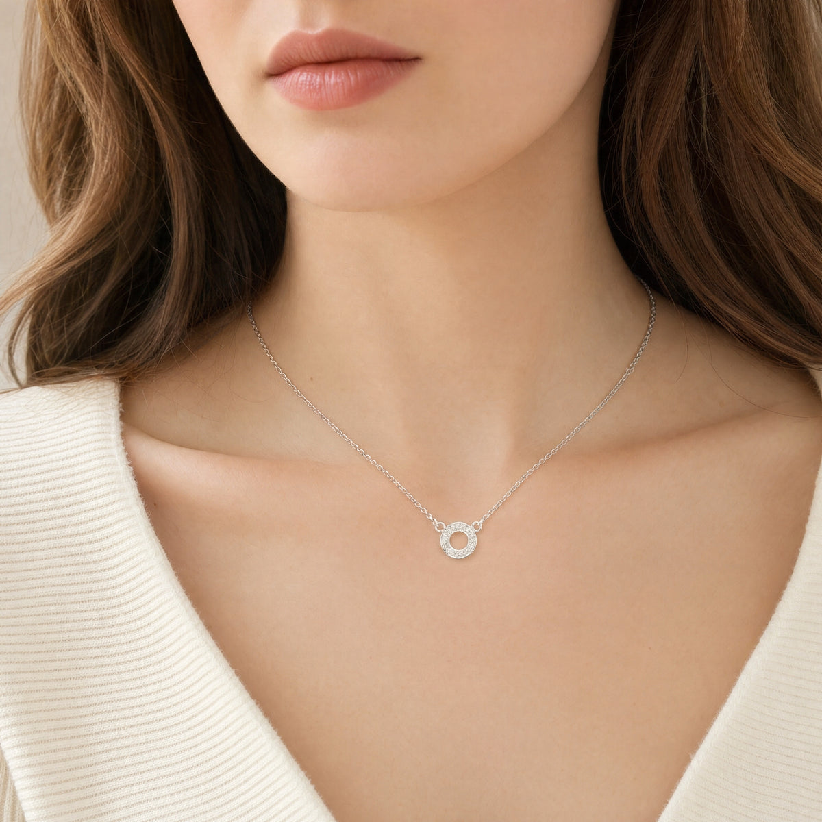 0.05ct Natural Diamond Circle on Chain in 18ct White Gold