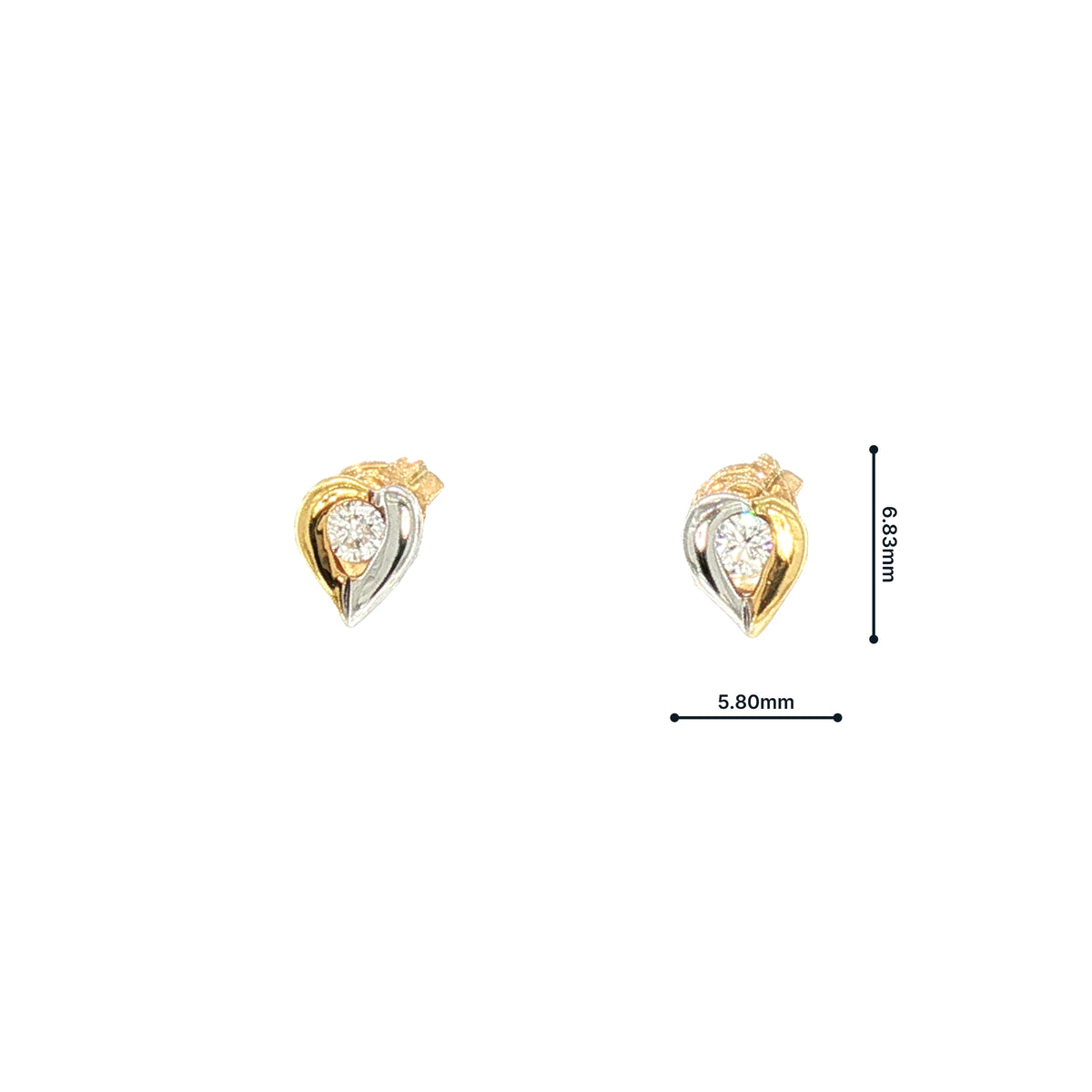 Natural Diamond Stud Earrings in 18ct Yellow and White Gold