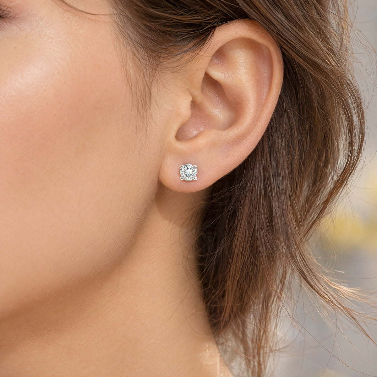Solitaire Natural Diamond Stud Earrings in 18ct White Gold
