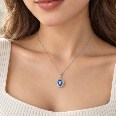 Vintage Platinum Oval 2.98 Tanzanite and 0.69 Diamond Cluster Pendant and Chain