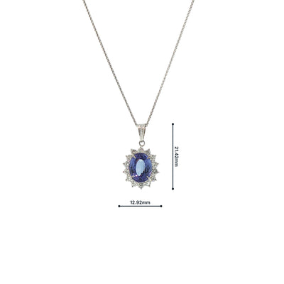 Vintage Platinum Oval 2.98 Tanzanite and 0.69 Diamond Cluster Pendant and Chain