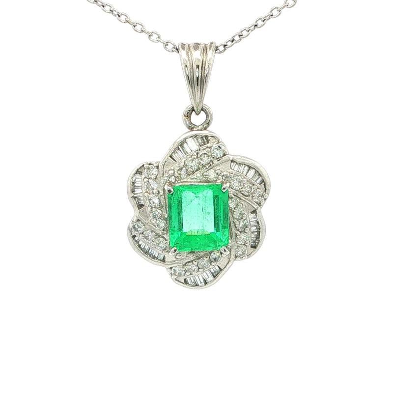 Plantinum Emerald 1.81ct and Diamond 0.64ct Cluster Swirl Pendant