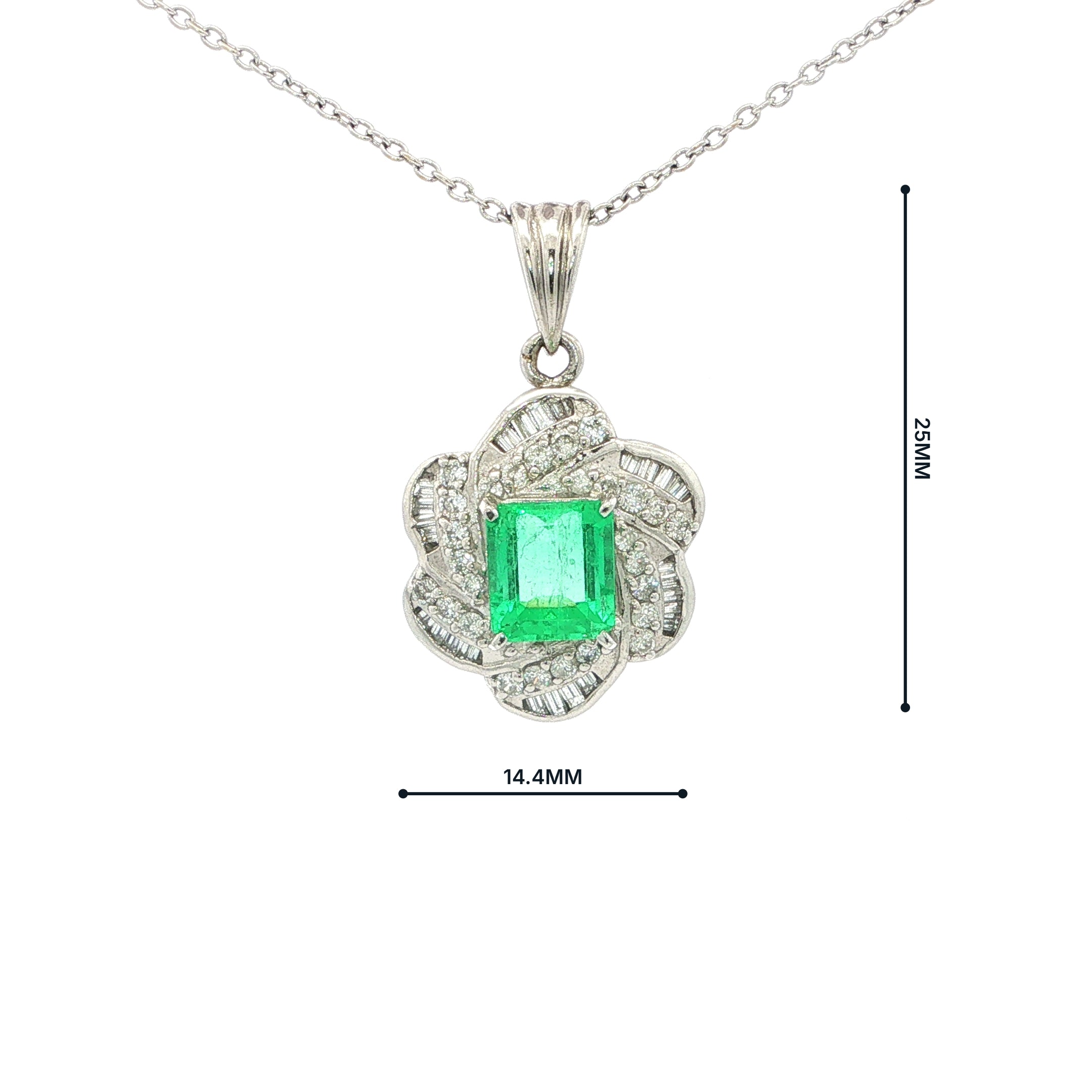 Plantinum Emerald 1.81ct and Diamond 0.64ct Cluster Swirl Pendant