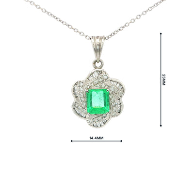 Plantinum Emerald 1.81ct and Diamond 0.64ct Cluster Swirl Pendant