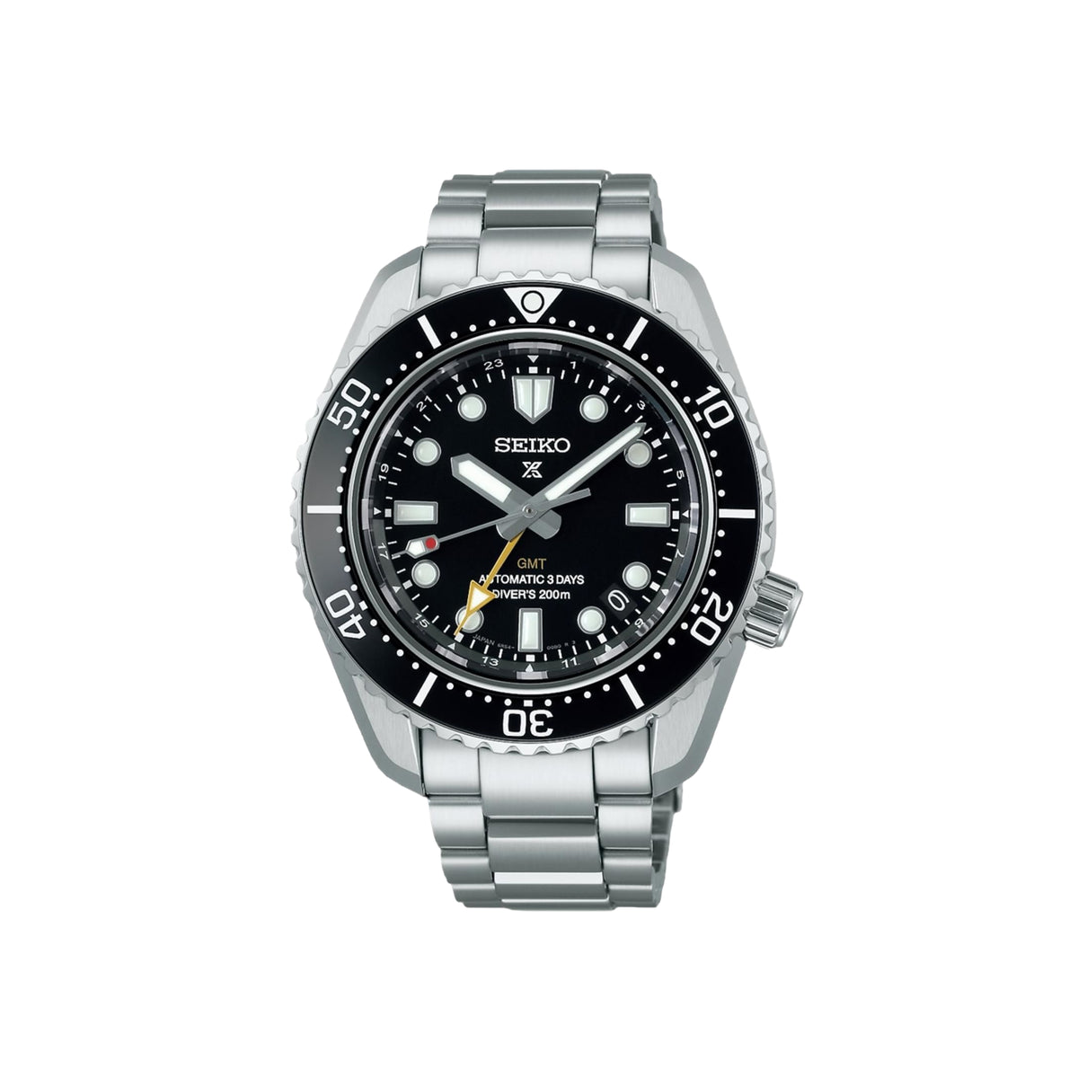 Gents Seiko Automatic GMT Black Divers 200m Watch in Stainless Steel