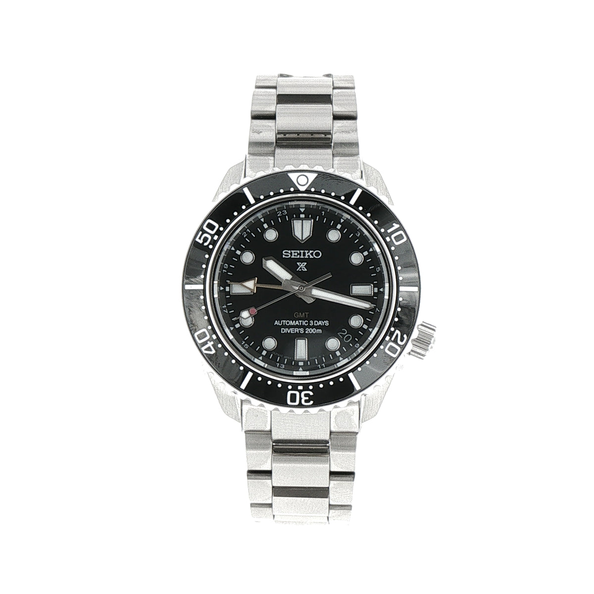 Gents Seiko Automatic GMT Black Divers 200m Watch in Stainless Steel