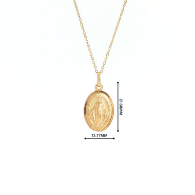 Oval Miraculous Medal Weighing 2.3g in 9ct Yellow Gold