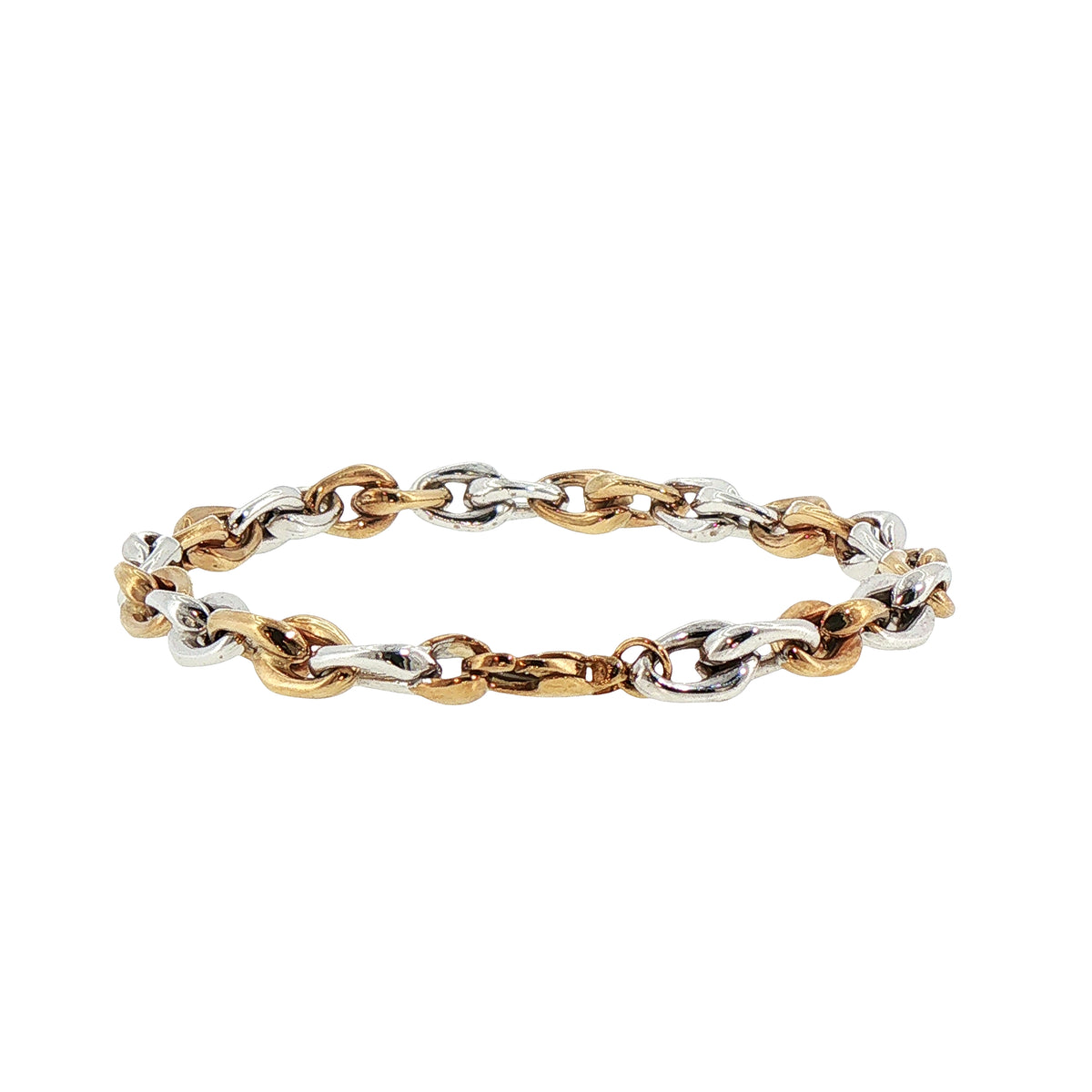 Two Tone Chain Link Bracelet Weighing 10g in 9ct White and Yellow Gold