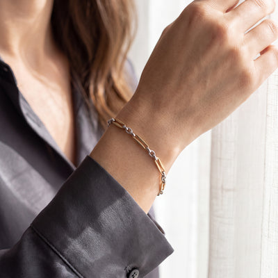 Two-Toned Long and Short Link Bracelet in 9ct Yellow Gold