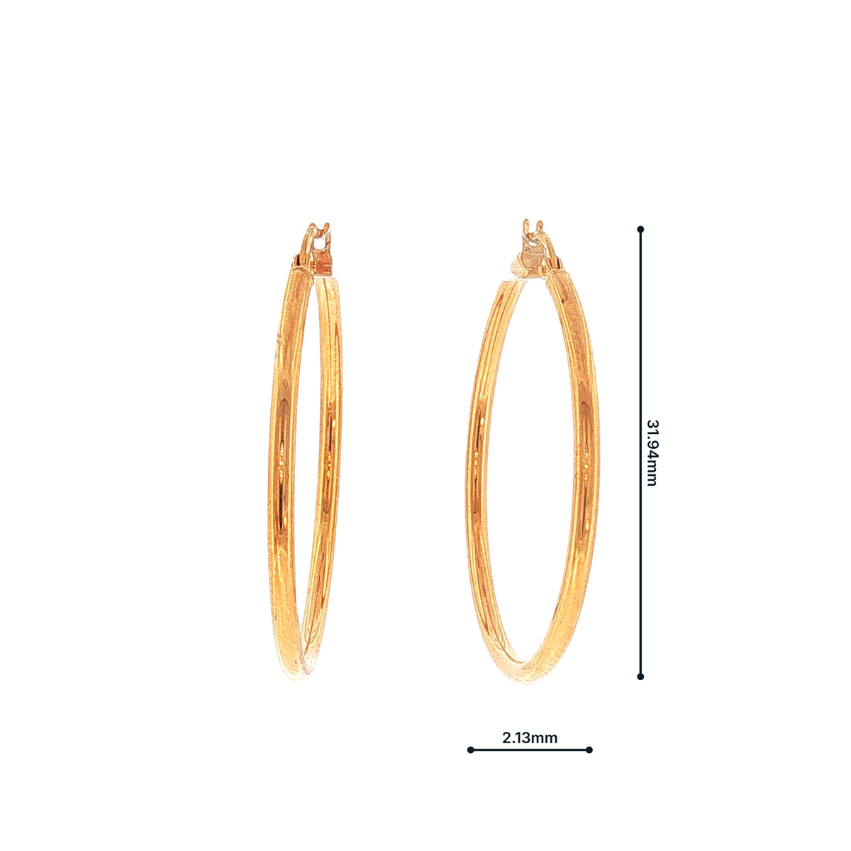 Plain Hoop Earrings 33mm in 9ct Yellow Gold