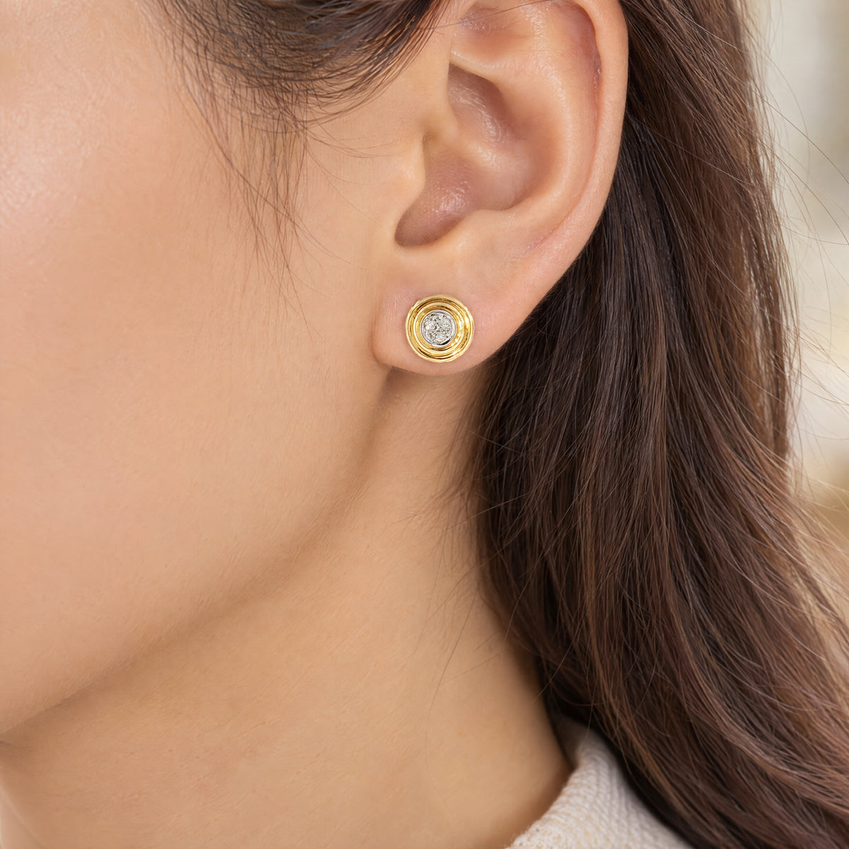 Round Natural Diamond Set Stud Earrings in 18ct Yellow Gold