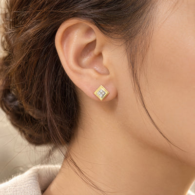 Natural Diamond Geometric Stud Earrings in 18ct Yellow Gold