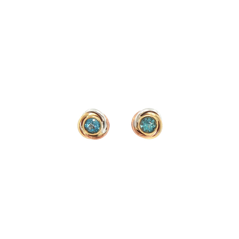 Blue Topaz Two-Toned Knot Earrings in 9ct Yellow and White Gold