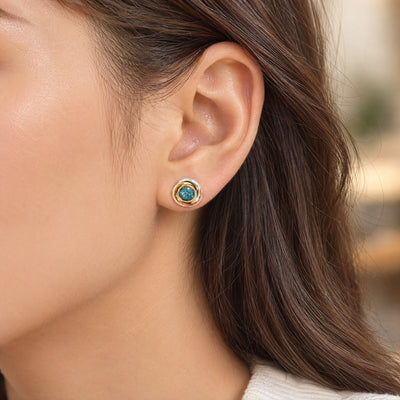 Blue Topaz Two-Toned Knot Earrings in 9ct Yellow and White Gold