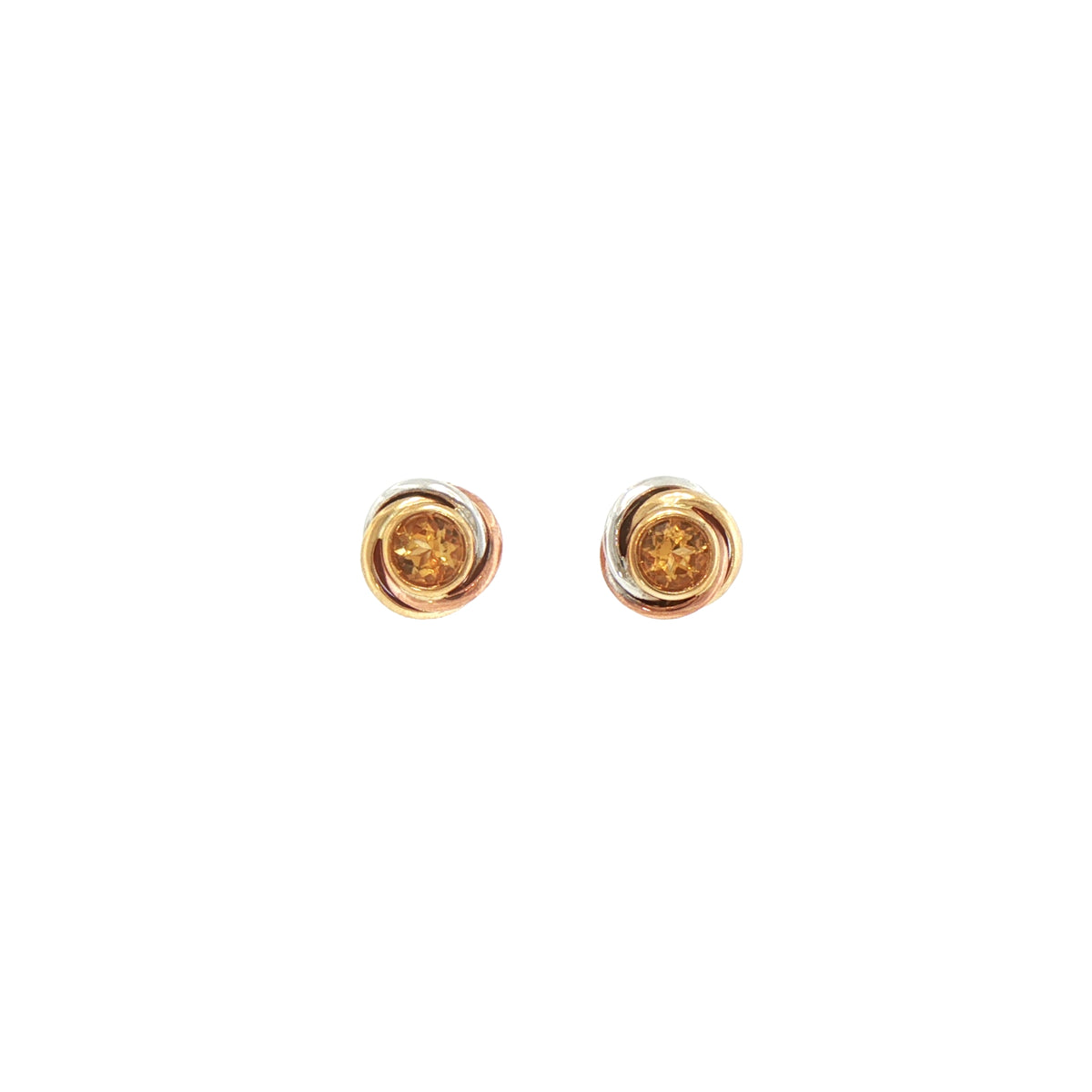 Citrine Two-Toned Knot Earrings in 9ct Yellow and White Gold