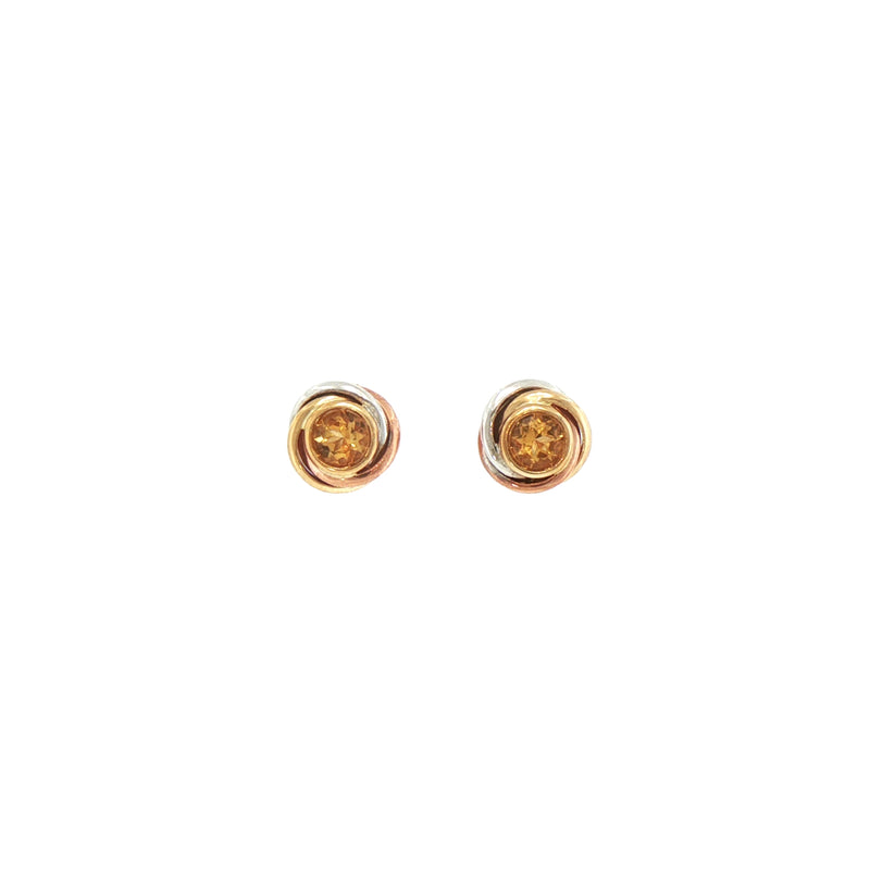 Citrine Two-Toned Knot Earrings in 9ct Yellow and White Gold