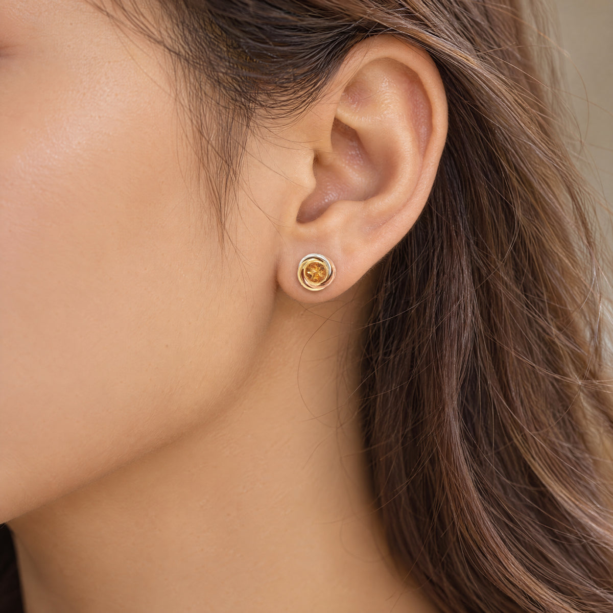 Citrine Two-Toned Knot Earrings in 9ct Yellow and White Gold