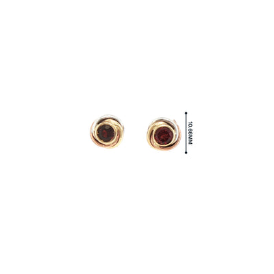 Garnet Two-Toned Knot Earrings in 9ct Yellow and White Gold