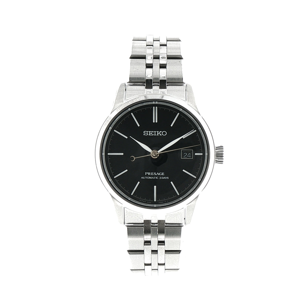 Gents Seiko Presage Automatic Watch with Hand Lacquer Black Dial in Stainless Steel
