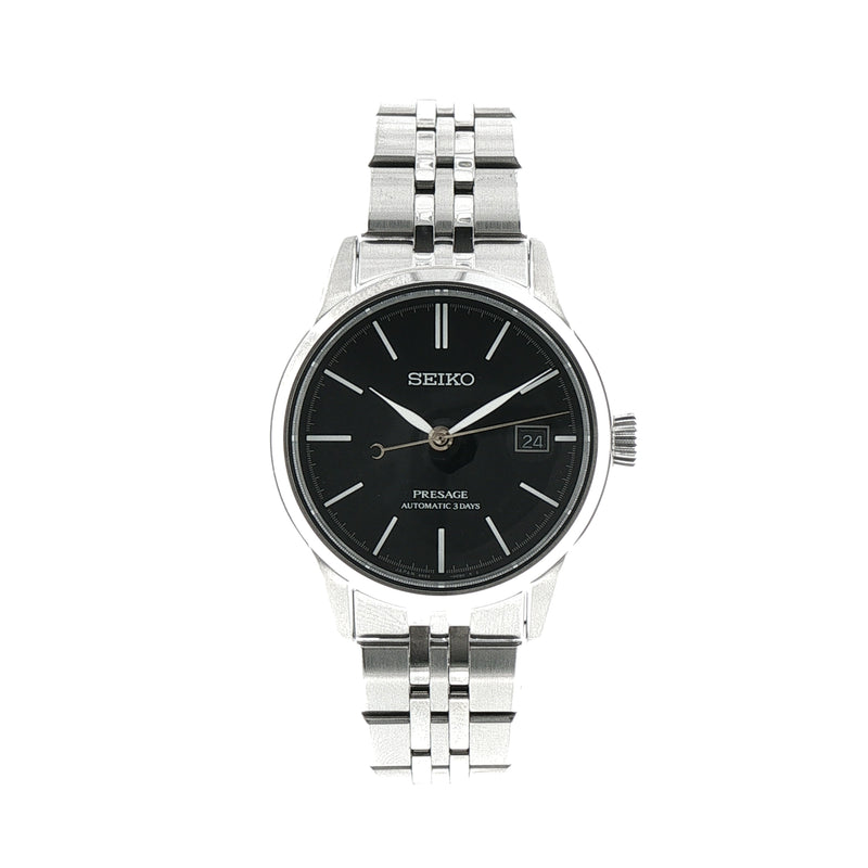 Gents Seiko Presage Automatic Watch with Hand Lacquer Black Dial in Stainless Steel