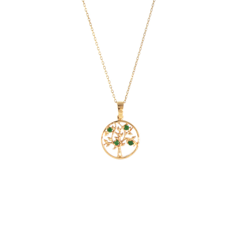 Emerald Tree of Life Pendant in 9ct Yellow Gold