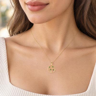 Emerald Tree of Life Pendant in 9ct Yellow Gold