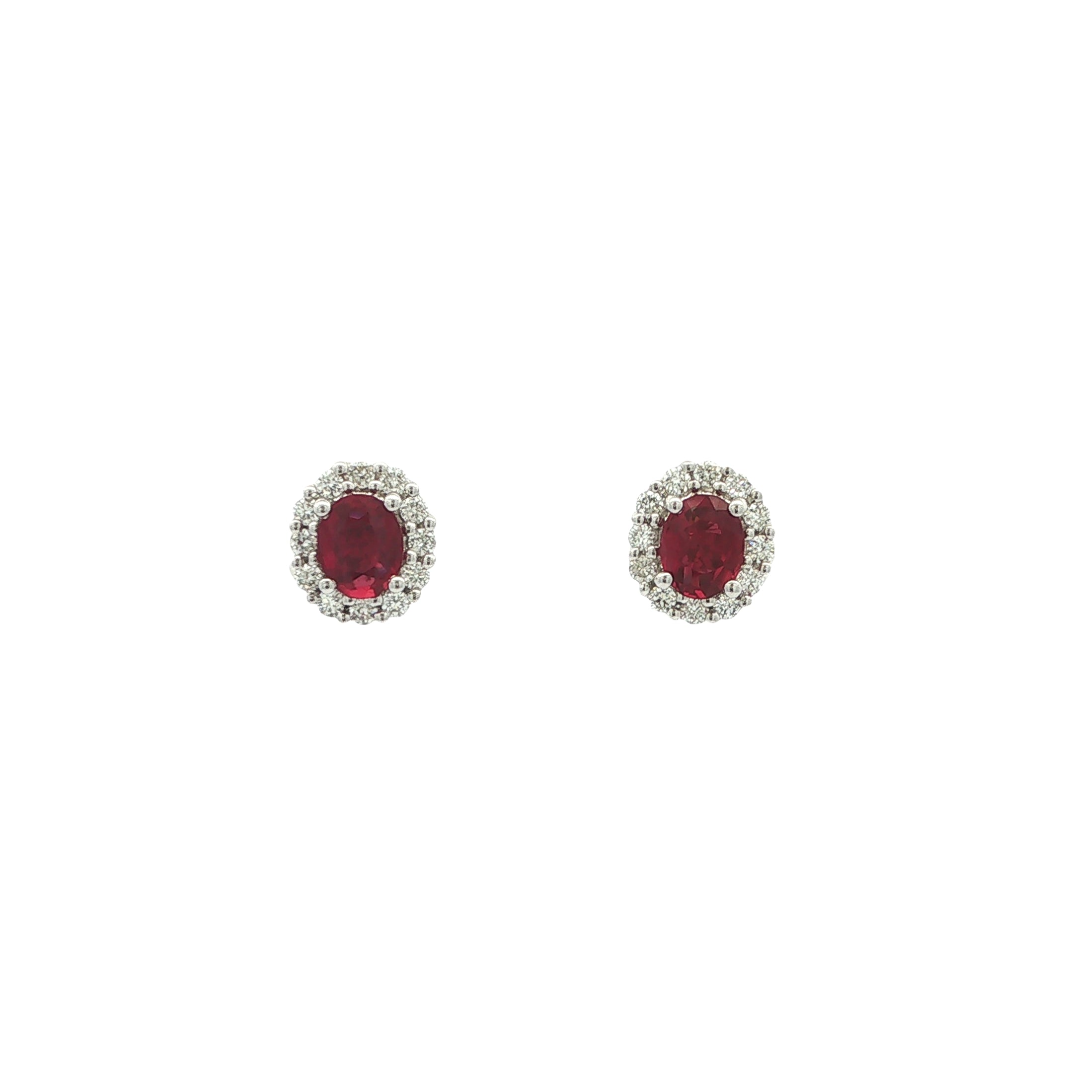 18ct White Gold Ruby and Natural Diamond Halo Stud Earrings