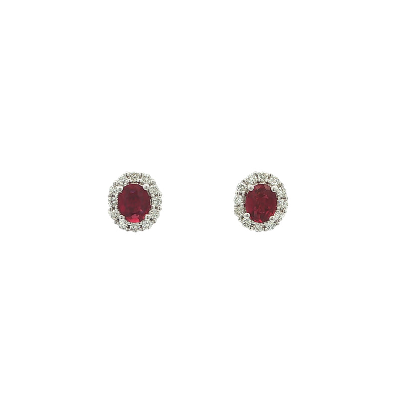 18ct White Gold Ruby and Natural Diamond Halo Stud Earrings