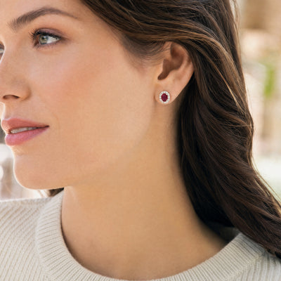 18ct White Gold Ruby and Natural Diamond Halo Stud Earrings