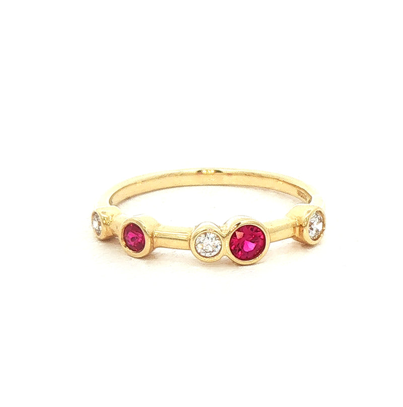 0.21ct Ruby & 0.15ct Natural Diamond Set Bubble Dress Ring in 18ct Yellow Gold