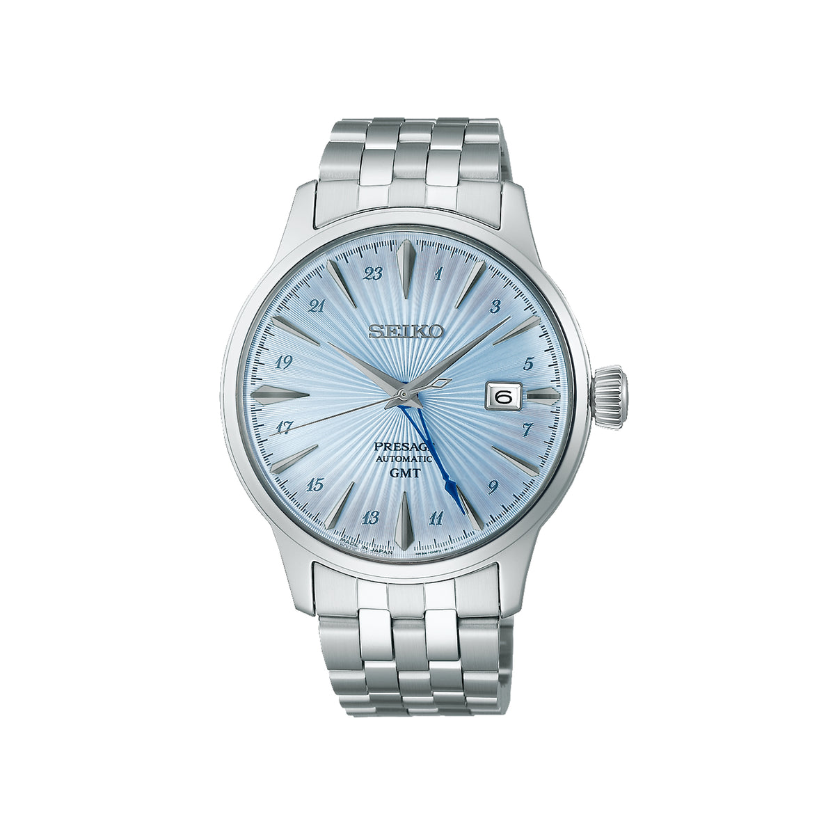 Seiko Gents Automatic Presage GMT SkyDiving with Light Blue Dial on Stainless Steel Bracelet