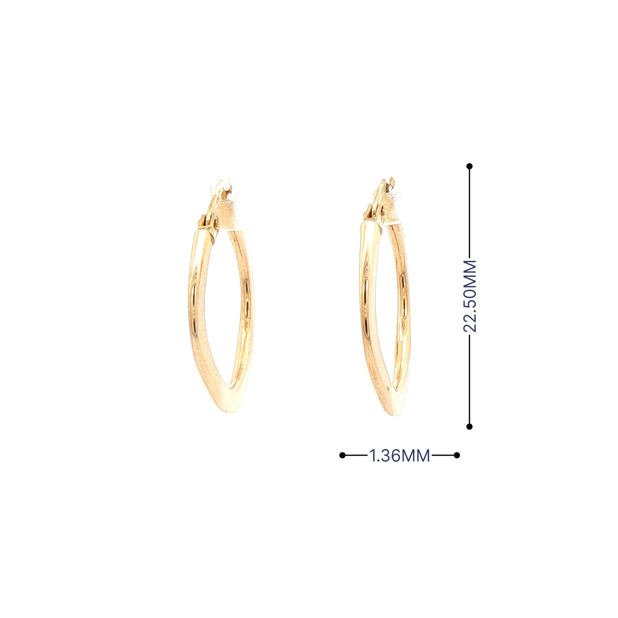 Plain Medium Flat Square Hoop Earring in 9ct Yellow Gold