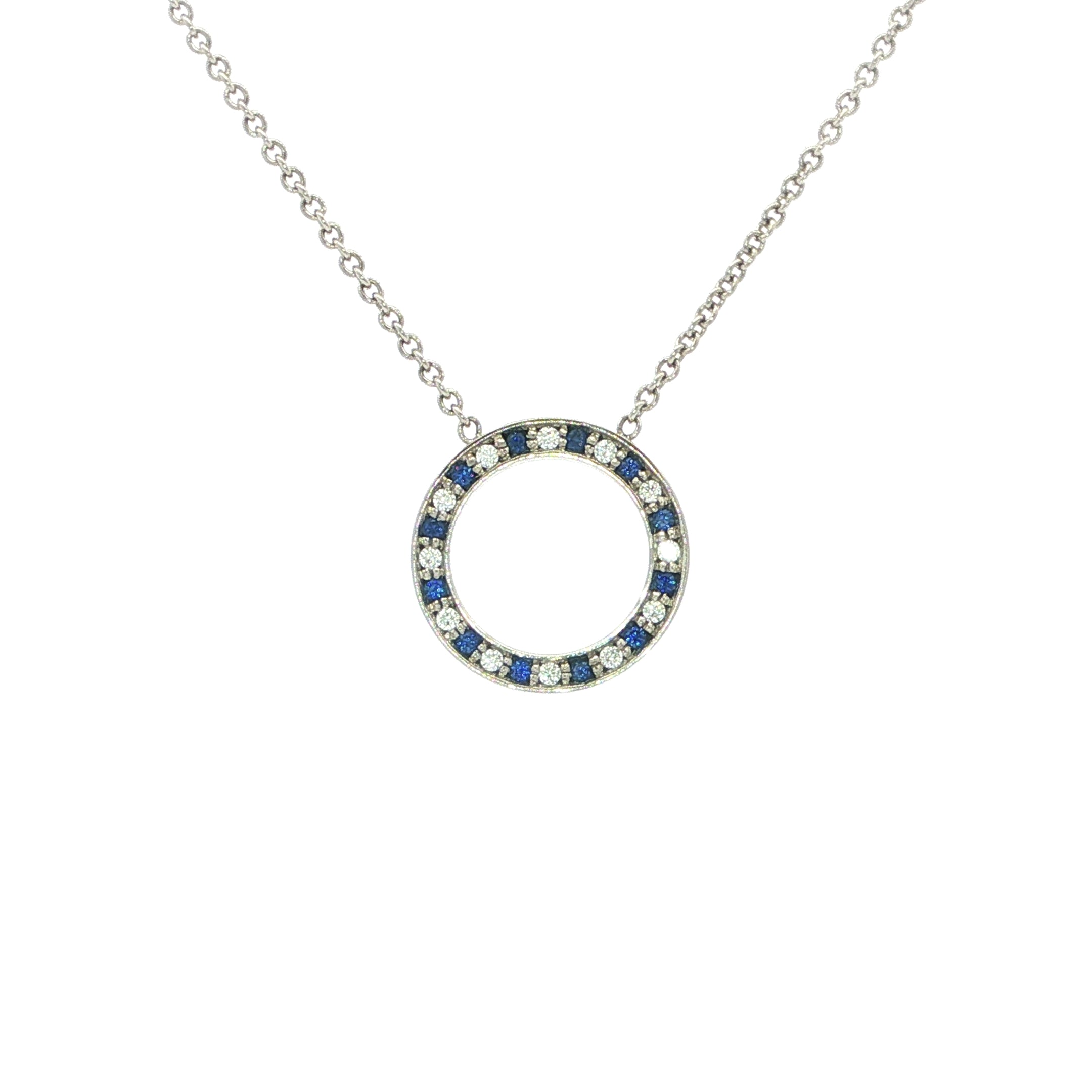 Sapphire And Diamond Circular Necklace Set In Platinum