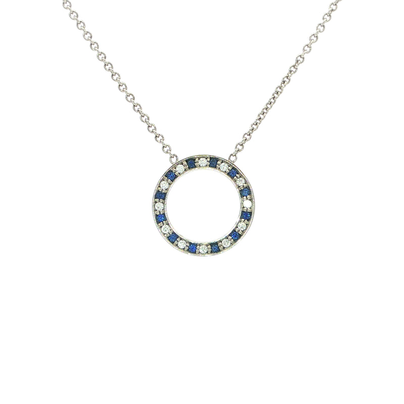 Sapphire And Diamond Circular Necklace Set In Platinum