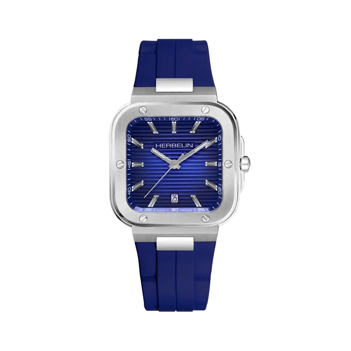 Gents Herbelin Square Blue Dial in Stainless Steel Case on Rubber Strap