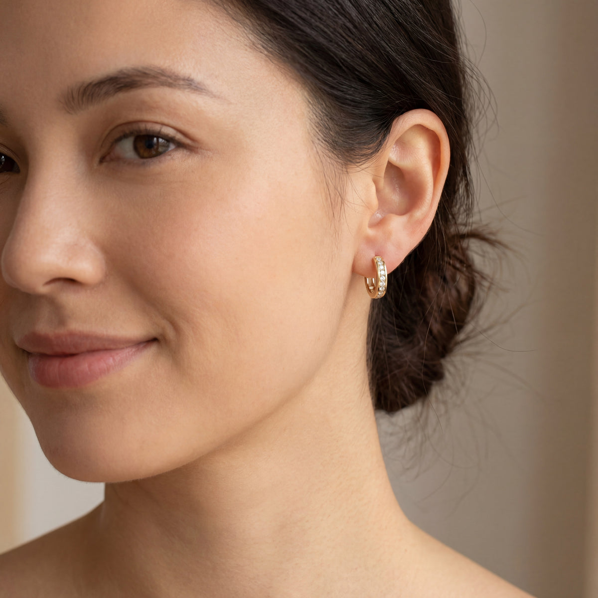 Natural Diamond Small Hoop Earrings in 18ct Yellow Gold