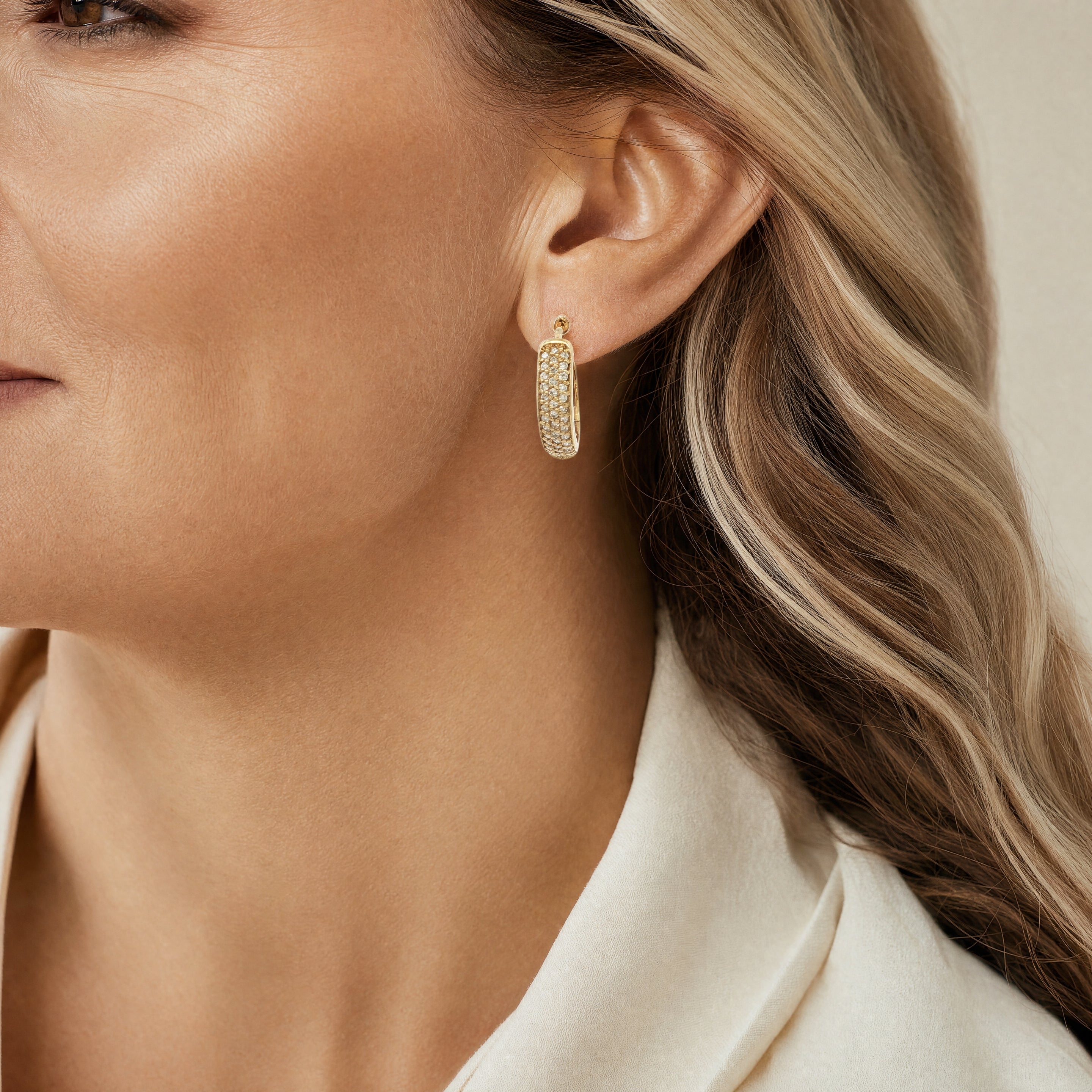 0.29ct Natural Diamond Pave Set Hoop Earrings set in 18ct Yellow Gold