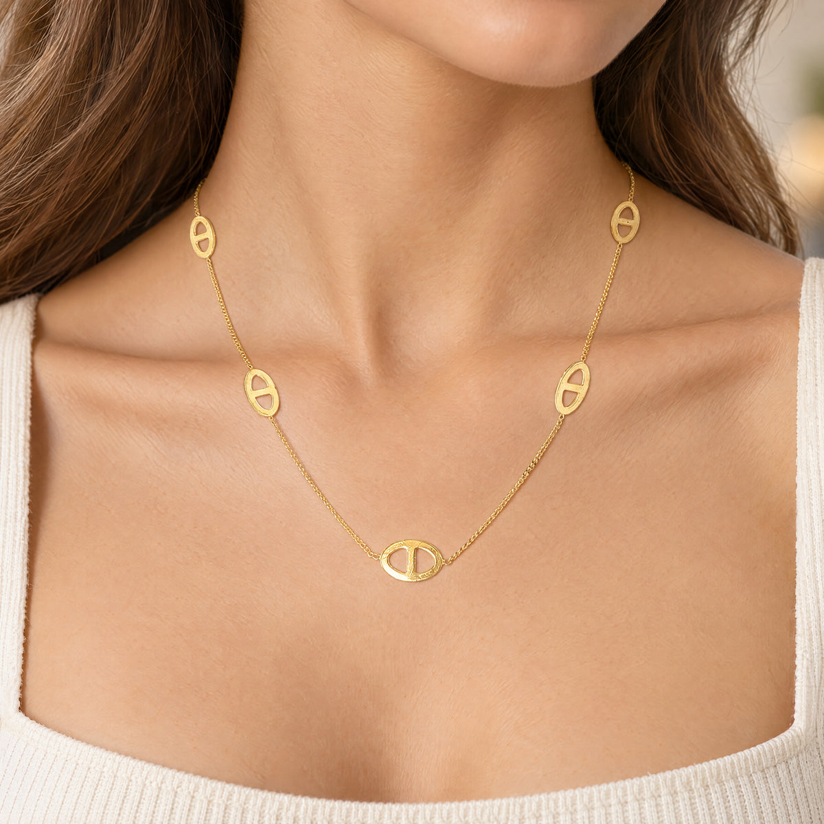 Trace Chain Gucci Links Necklet in 9ct Yellow Gold