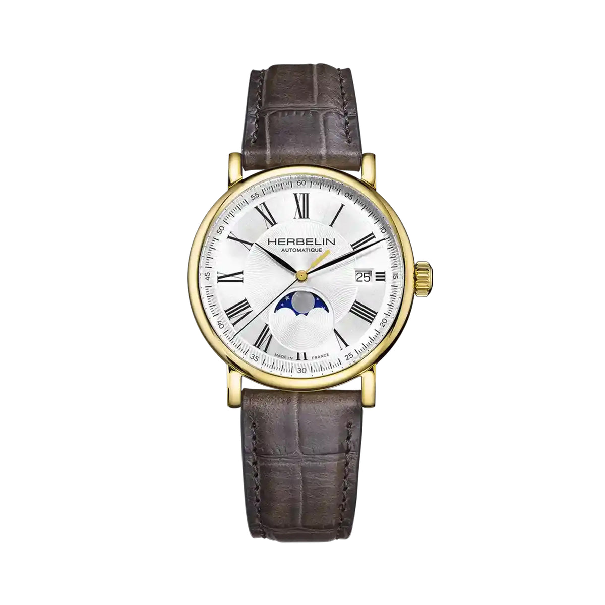 Gents Herbelin Inspiration Gold-Plated Automatic Moonphase Roman Numerals Dial on Strap