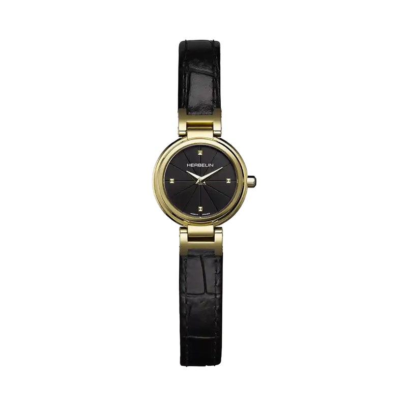 Ladies Herbelin Gold-Plated Black Dial on Strap
