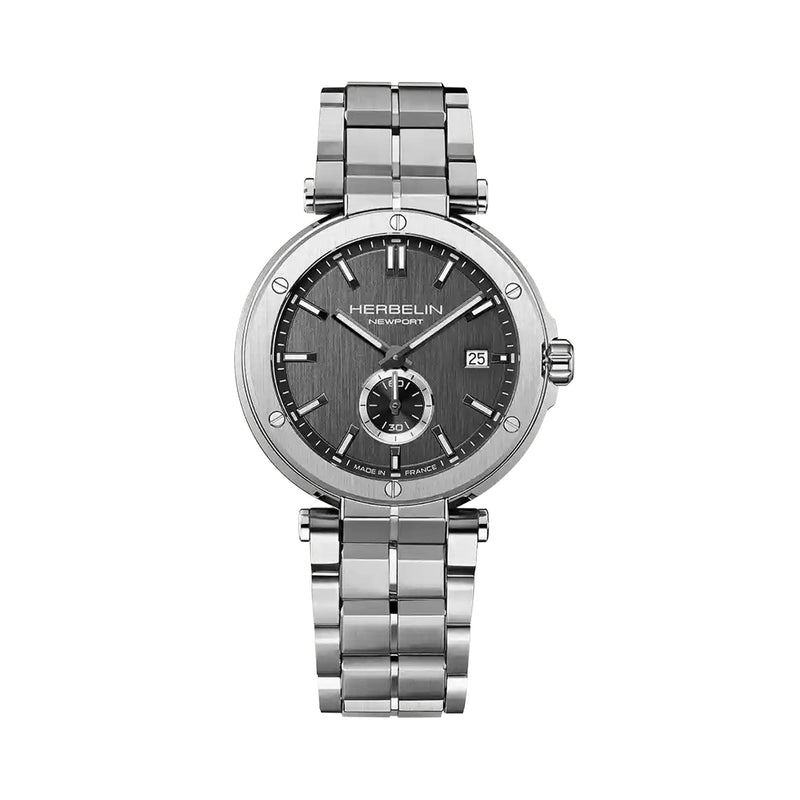 Gents Herbelin Round Grey Newport Stainless Steel Dial on Bracelet