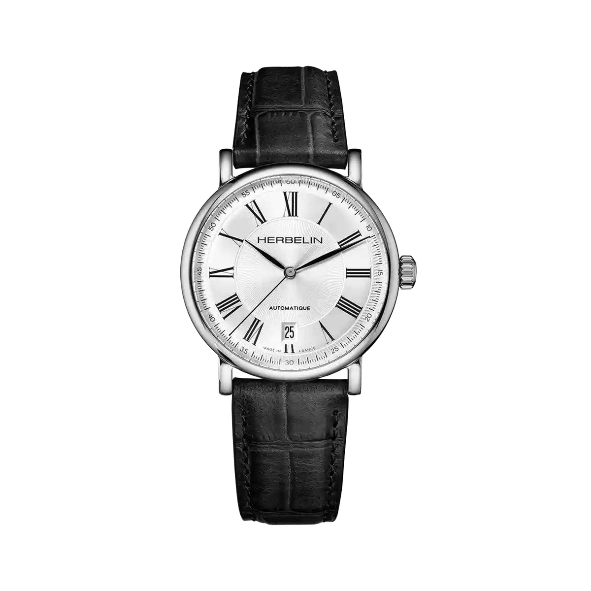 Gents Herbelin Inspiration Automatic Round Stainless Steel and Silver Roman Numerals on Dial with Strap