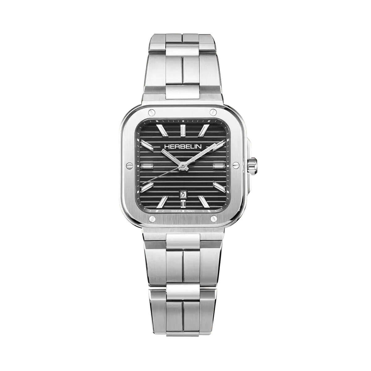 Gents Herbelin Camarat Stainless Steel Square Black Quartz Dial on Bracelet