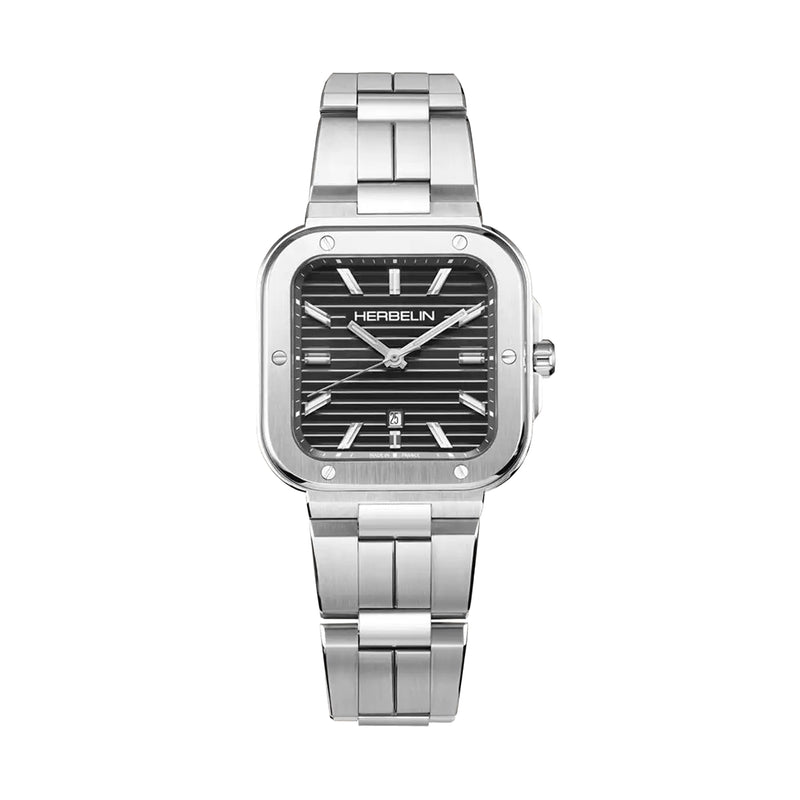 Gents Herbelin Camarat Stainless Steel Square Black Quartz Dial on Bracelet