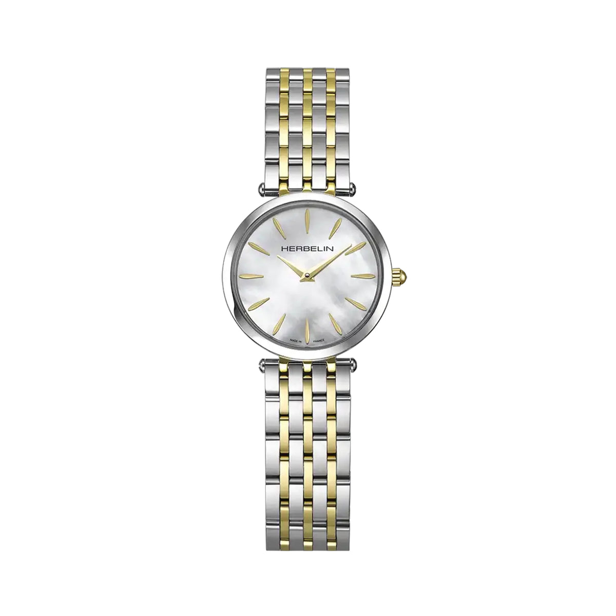 Ladies Herbelin Round Mother-of-Pearl and Two-Toned Epsilon Watch in Yellow Gold and Stainless Steel