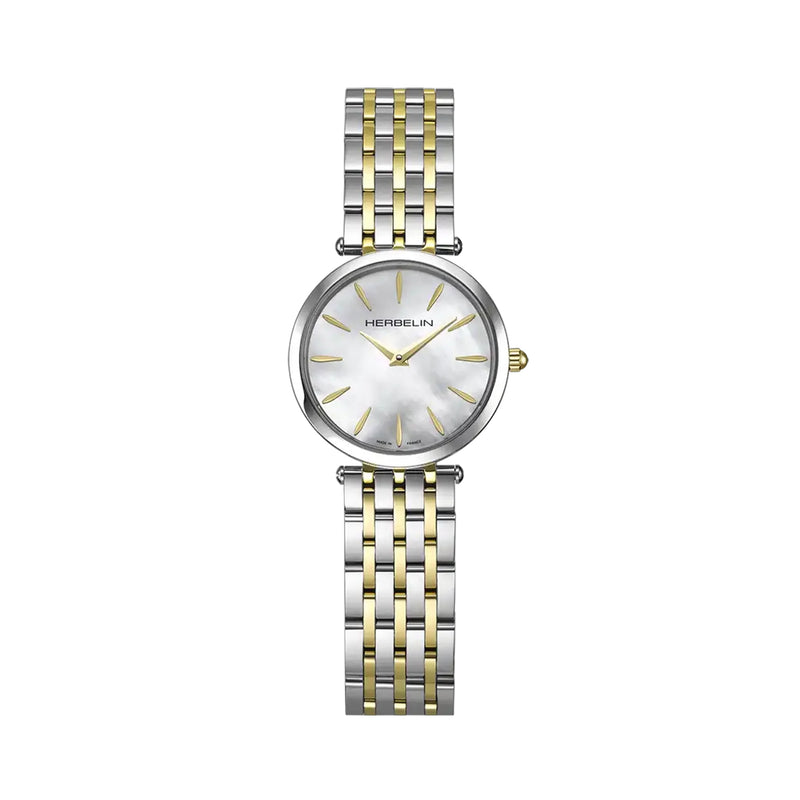 Ladies Herbelin Round Mother-of-Pearl and Two-Toned Epsilon Watch in Yellow Gold and Stainless Steel